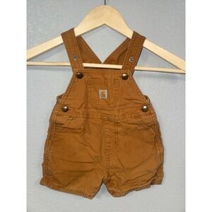 Carhartt Baby Boy Brown Canvas Shortall Overalls 12M Snap Bottom Bibs